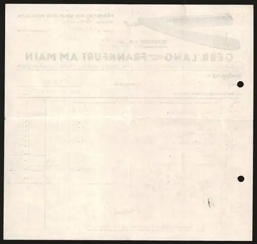 Rechnung Frankfurt am Main 1950, Firma der Gebr. Lang, Ansicht eines Rasiermessers