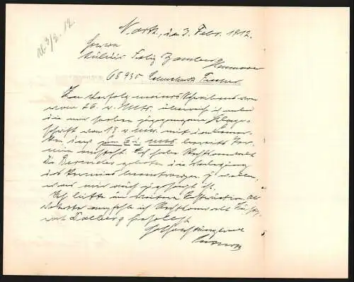 Briefkopf Unterbillingshausen b. Wörten 1912, Joseph Schuchardt, Dampfdreschmaschinenbesitzer, Darstellung der Maschine
