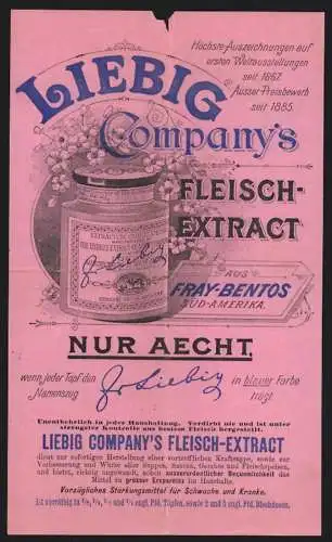 Rechnung Fray Bentos /Uruguay, Liebig Company, Fleisch-Extrakt-Fabrikation, Produktdarstellung