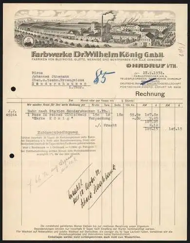 Rechnung Ohrdruf i. Th. 1932, Farbwerke Dr. Wilhelm König GmbH, Gesamtansicht des Betriebsgeländes