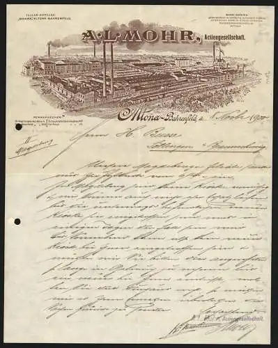 Rechnung Altona-Bahrenfeld 1900, Firma A. L. Mohr AG, Gesamtansicht der Fabrik mit eigener Gleisanlage