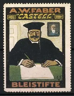 Reklamemarke A.W. Faber Castell Bleistifte, schreibender Jurist