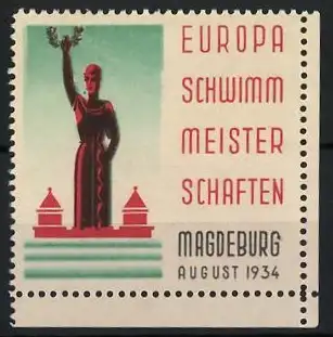 Reklamemarke Magdeburg, Europa Schwimm-Meisterschaften 1934, Statue mit Lorbeerkranz