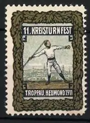 Reklamemarke Troppau, 11. Kreisturnfest, Sportler mit Speer, 1911