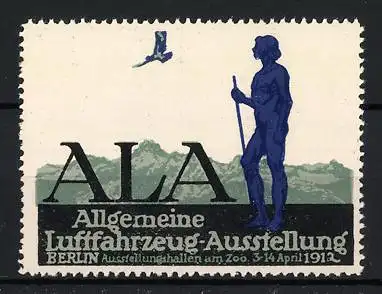 Reklamemarke Berlin, Allgemeine Luftfahrzeug-Ausstellung 1912, Silhouette mit Männerakt