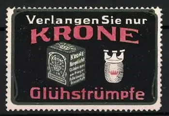 Reklamemarke Krone Glühstrümpfe, Verpackung und Glühstrumpf