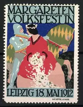 Reklamemarke Leipzig, Margareten Volksfest, Ritter und Dame, 18. Mai 1912