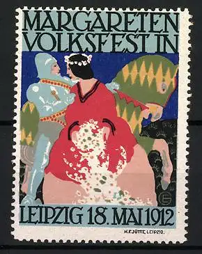 Reklamemarke Leipzig, Margareten-Volksfest 18. Mai 1912, Ritter und Dame