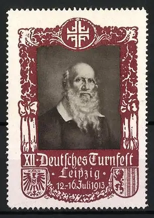 Reklamemarke Leipzig, XII. Deutsches Turnfest, Porträt Turnvater Jahn, 1913