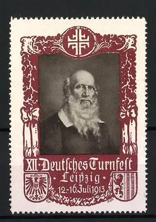 Reklamemarke Leipzig, XII. Deutsches Turnfest 1913, Porträt Turnvater Jahn