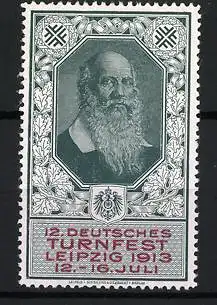 Reklamemarke Leipzig, 12. Deutsches Turnfest 1913, Porträt Turnvater Friedrich Ludwig Jahn