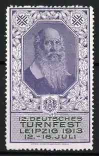 Reklamemarke Leipzig, 12. Deutsches Turnfest 1913, Porträt Turnvater Friedrich Ludwig Jahn