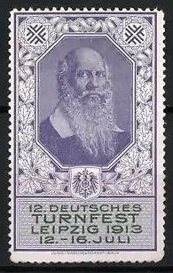 Reklamemarke Leipzig, 12. Deutsches Turnfest 1913, Porträt Turnvater Friedrich Ludwig Jahn