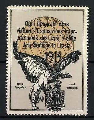 Reklamemarke Lipsia, Esposizione Internazionale del Libro 1914, Adler mit Globus