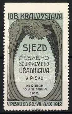 Reklamemarke Písek, Sjezd Ceského soukromého úrednictua, Adler, 1912