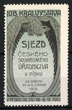 Reklamemarke Písek, Sjezd Ceského Soukromého Úradnictua, Adler, 1912