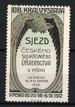 Reklamemarke Písek, Sjezd Ceského Soukromého Úradnictua, Adler, 1912