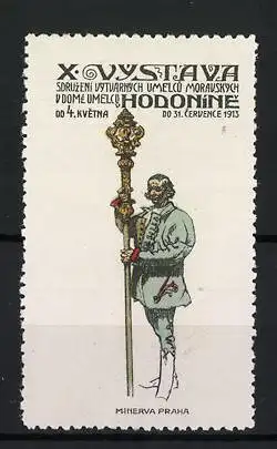 Reklamemarke Göding - Hodonín, X. Výstava 1913, Figur mit Stab