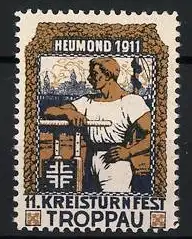 Reklamemarke Troppau, 11. Kreisturnfest 1911, Turner mit Barren