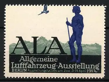 Reklamemarke Berlin, Allgemeine Luftfahrzeug-Ausstellung 1912, Männerakt mit Vogel