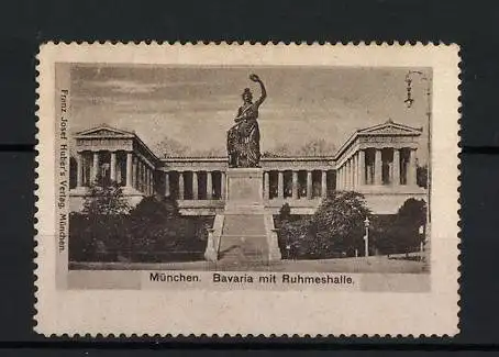 Reklamemarke München, Bavaria mit Ruhmeshalle, Statue der Bavaria