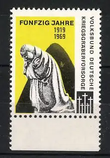 Reklamemarke Volksbund Deutsche Kriegsgräberfürsorge 1919-1969, trauernde Figur