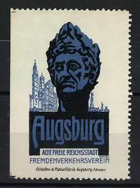 Reklamemarke Augsburg, Alte Freie Reichsstadt, Büste und Stadtansicht