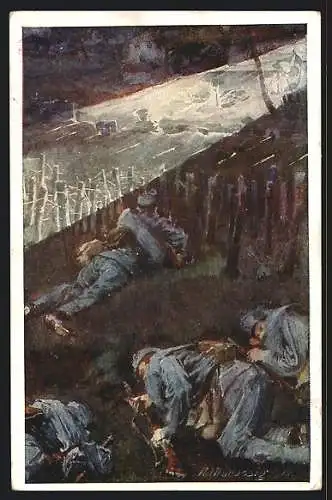 AK Rotes Kreuz Nr. 374: Korporal Karl Rapp schleicht in der Nacht in feindliche Stellungen
