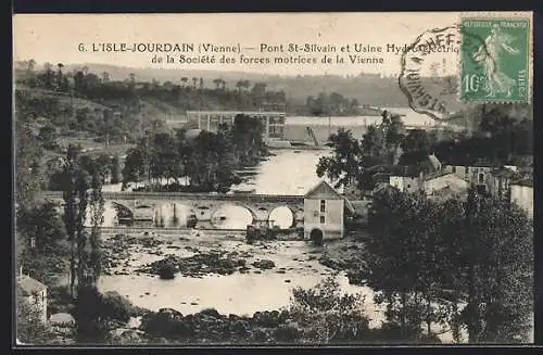 AK L`Isle-Jourdain, Pont St-Silvain et Usine Hydroélectrique de la Société des forces motrices de la Vienne