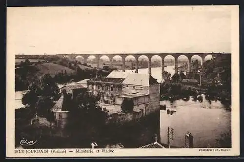 AK Isle-Jourdain, Minoterie et viaduc au bord de la rivière