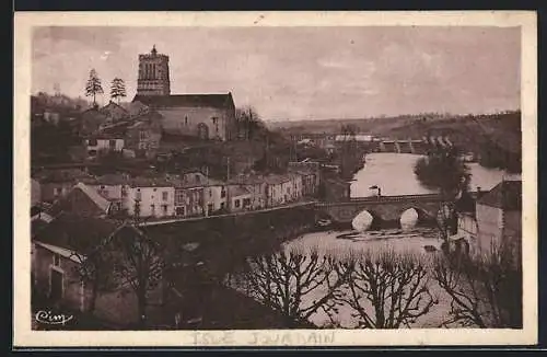 AK Isle-Jourdain, Église et Barrage de la Roche avec le Quartier du Pont St-Sylvain