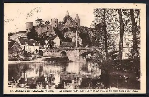 AK Angles-sur-l`Anglin, Le Château, XI?, XIV?, XV? et XVI? s., et l`Anglin, côté Sud