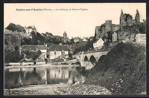 AK Angles-sur-l`Anglin, Le Château, le Pont et l`Église