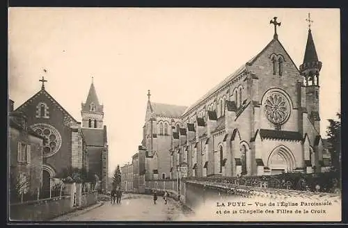 AK La Puye, Vue de l`Église Paroissiale et de la Chapelle des Filles de la Croix