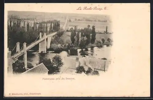 AK La Roche-Posay, Panorama pris du Donjon avec le pont et la rivière en contrebas