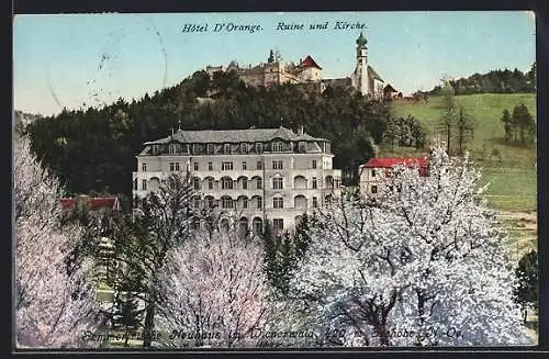 AK Neuhaus im Wienerwald, Hotel D`Orange, Ruine und Kirche