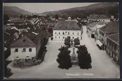 AK Scheibbs, Der Rathausplatz aus der Vogelschau