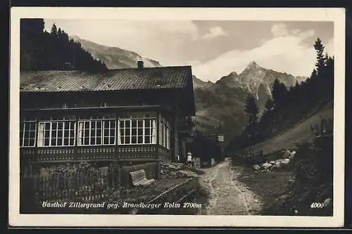 AK Mayrhofen /Tirol, Gasthof Zillergrund geg. Brandberger Kolm