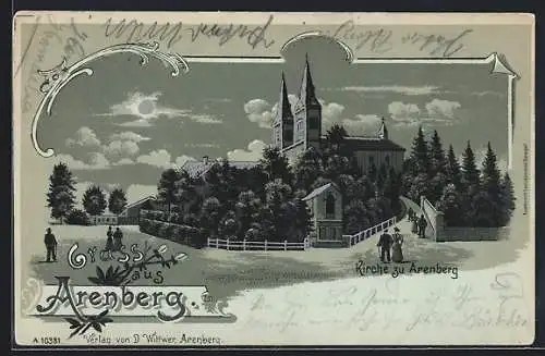 Mondschein-Lithographie Arenberg, Partie an der Kirche