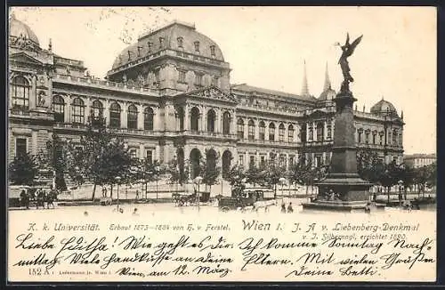 AK Wien, K. k. Universität mit J. A. von Liebenberg-Denkmal