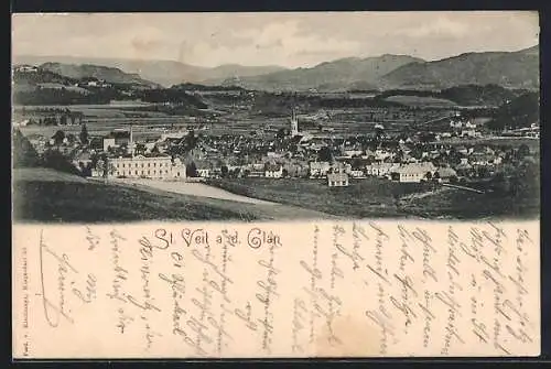 AK St. Veit a. d. Glan, Ortsansicht mit Bergpanorama