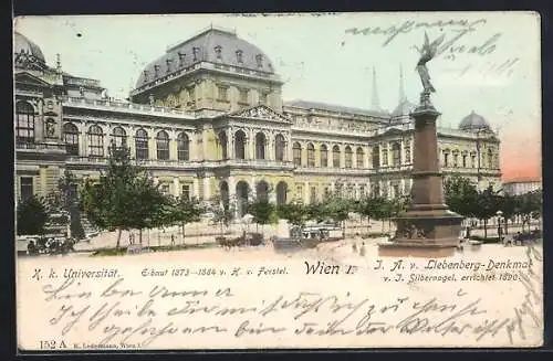 AK Wien, K. k. Universität mit J. A. v. Liebenberg-Denkmal