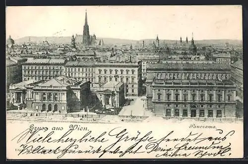 AK Wien, Stadtpanorama mit Künstlerhaus aus der Vogelschau