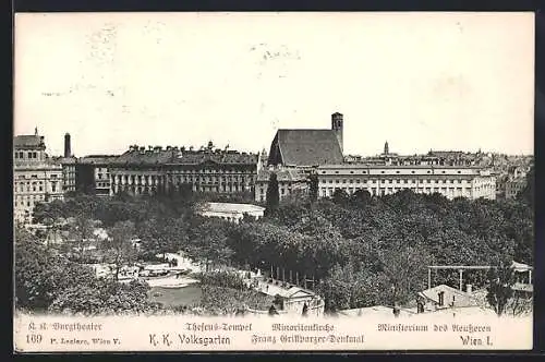 AK Wien, Volksgarten mit Burgtheater, Theseus-Tempel, Minoritenkirche und Ministerium des Aeusseren