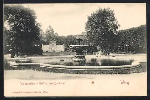 AK Wien, Volksgarten, Grillparzer-Denkmal vom Brunnen aus