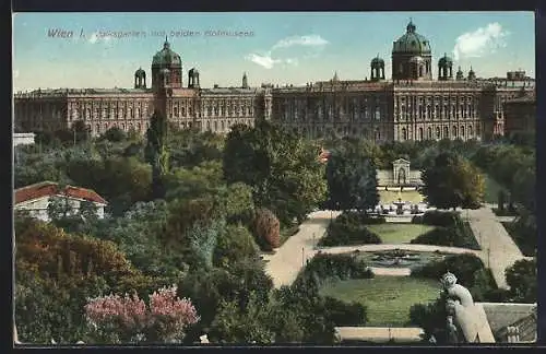 AK Wien, Volksgarten mit Hofmuseen aus der Vogelschau