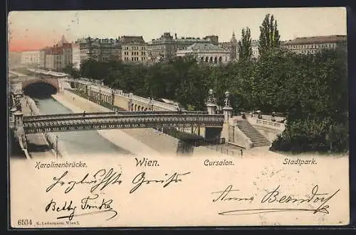 AK Wien, Stadtpark, Cursalon und Karolinenbrücke