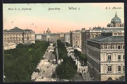 AK Wien, Blick über die Baumreihen am Burg-Ring