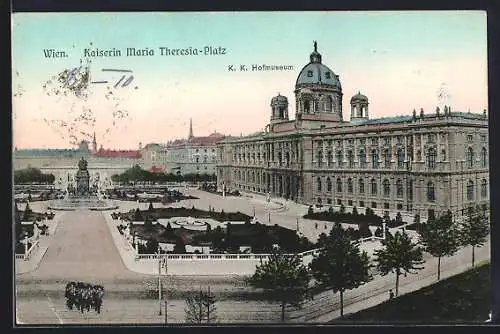 AK Wien, Maria-Theresia-Platz mit Hofmuseum aus der Vogelschau