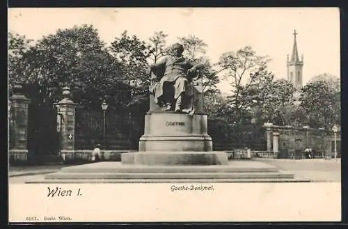 AK Wien, Goethe-Denkmal mit Kirchturm